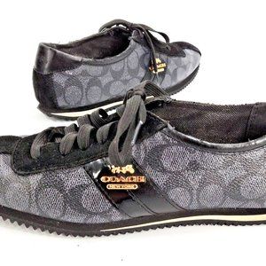 Coach "Ivy" Black Leather & Suede Sneaker w/ Signature Gold Logo Sz 8B